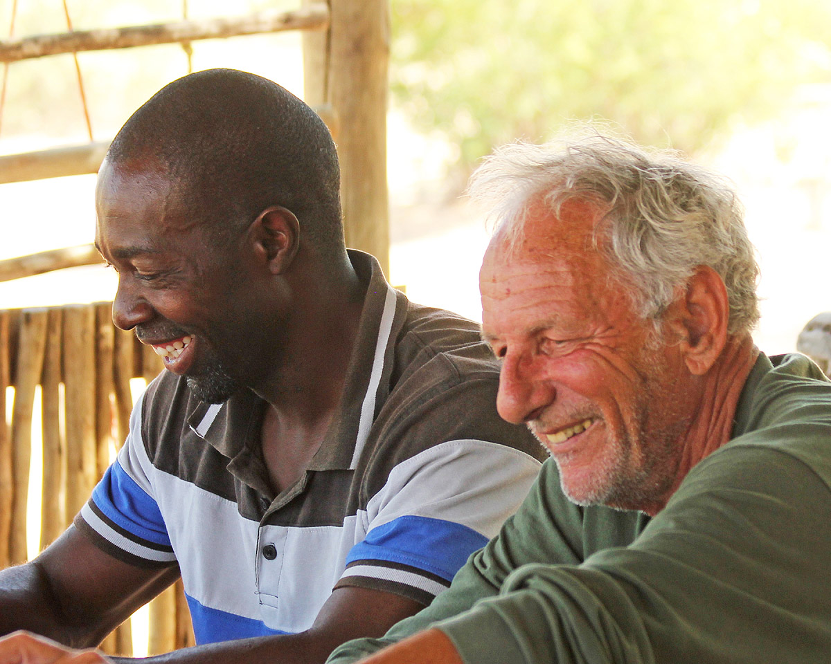 Orty Bourquin at Modisa Camp with local guide Jack Ntema, who has particular expertise regarding the birdlife in the area. 